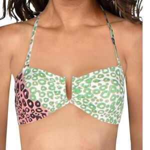 Derek Lam Green & Pink Leopard Print Bikini Top